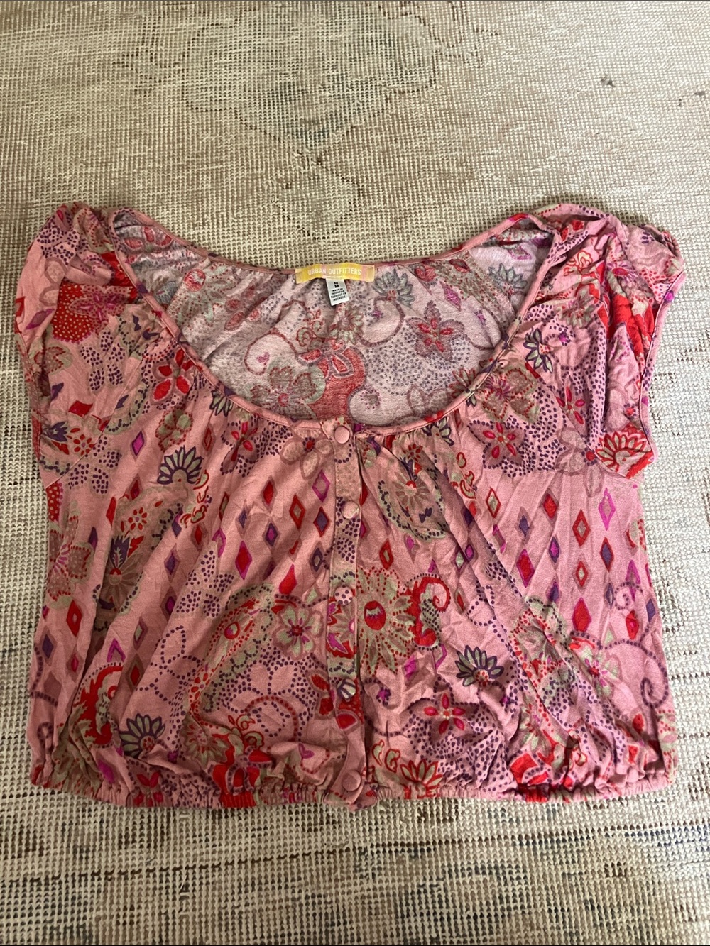 Urban Outfitters Pink Printed Peasant Blouse